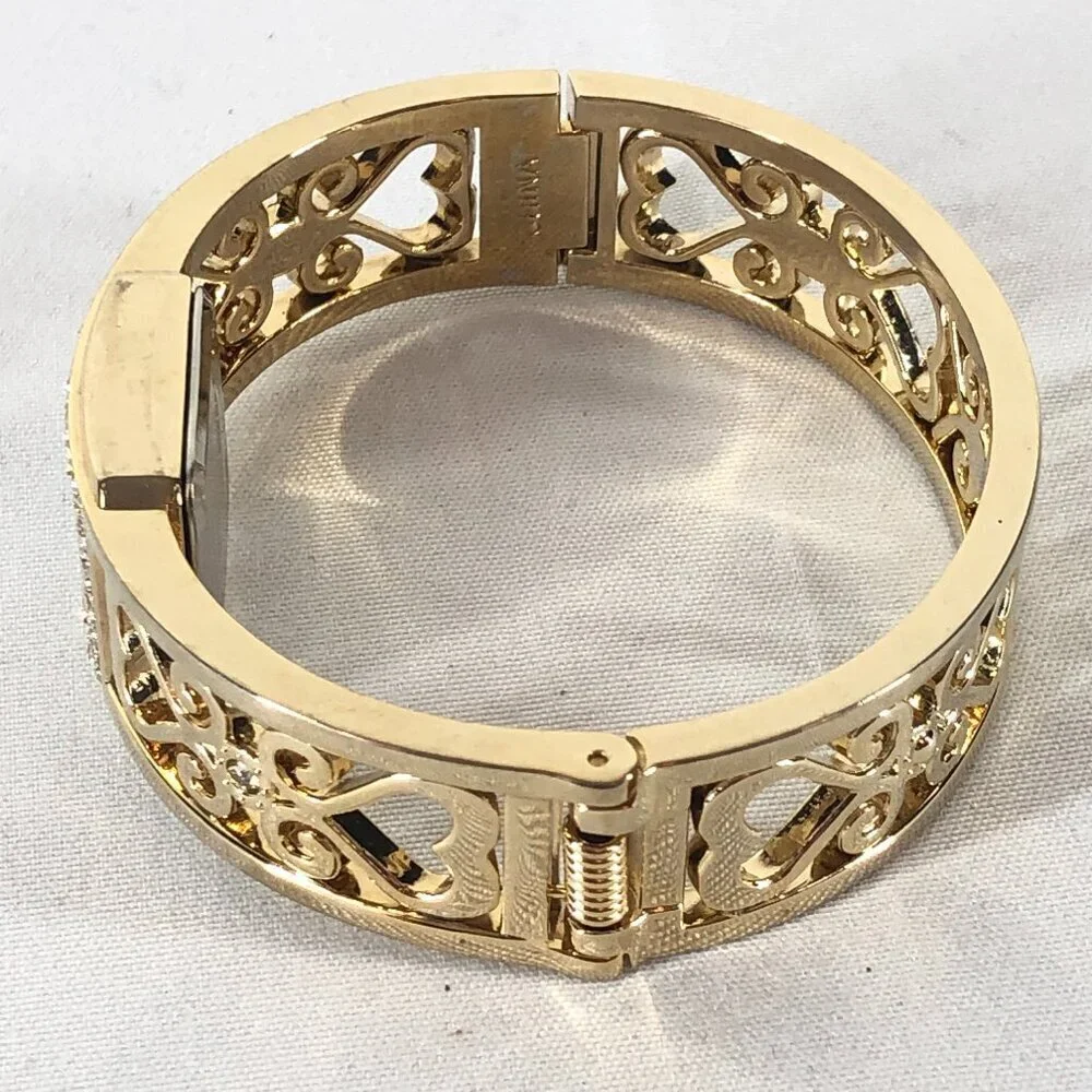 Prestige By Waltham Gold Tone with Rhinestones Bracelet Quartz Watch